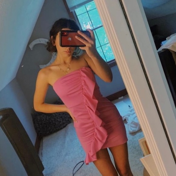 Pink Ruffle Mini Dress - Picture 2 of 3